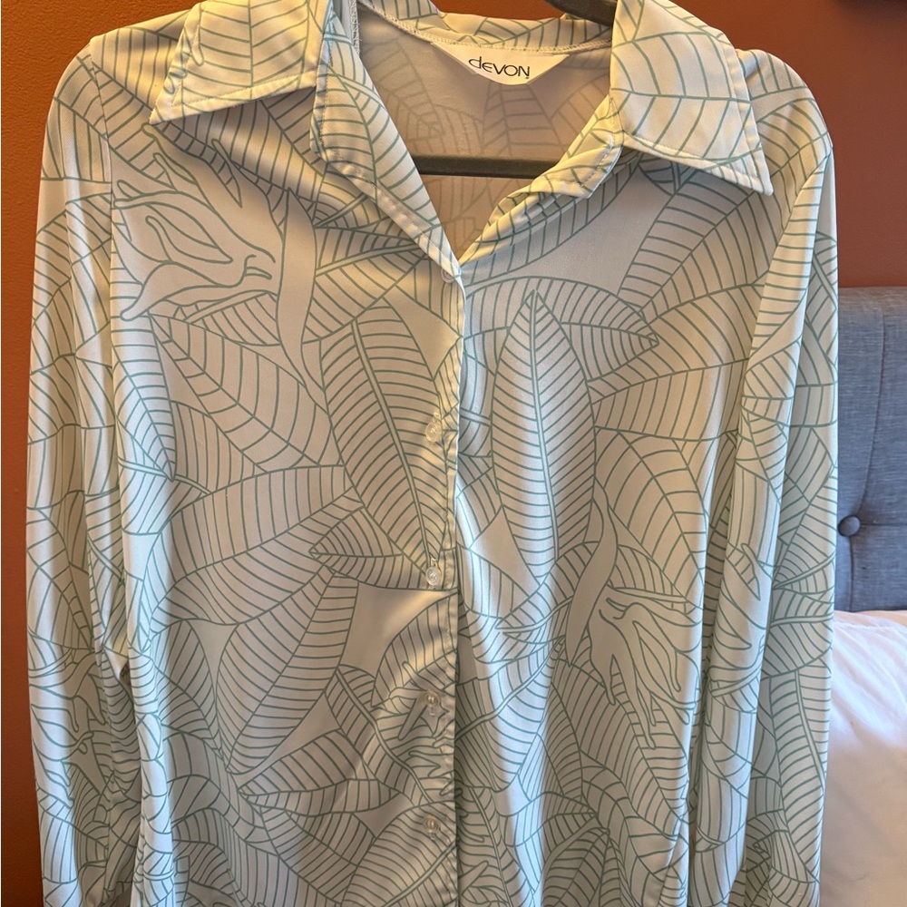 Vintage Button Down Shirt with Leaf Pattern